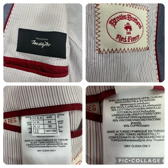 Brooks Brothers Men’s size 44R Red Fleece Line Gray Wool Blend Suit Jacket - Picture 13 of 14